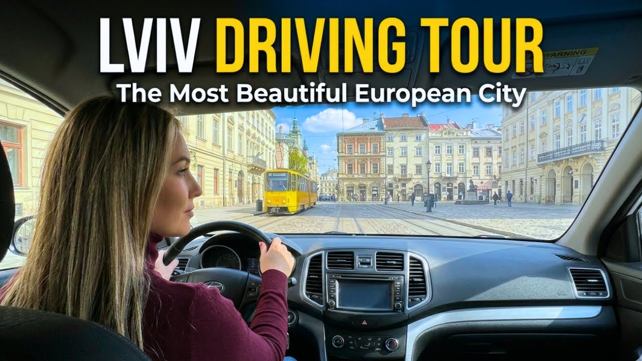 Driving in Lviv Ukraine: Authentic Street View and Atmosphere of the City Center