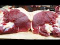 Awesome Village Meat Market | Professional Old Butcher Processing Beef In A Village Meat Market