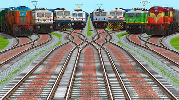 All Realistic Express Trains Crossing At Fake Bumpy Railroad Tracks | 7 line crossing for kids