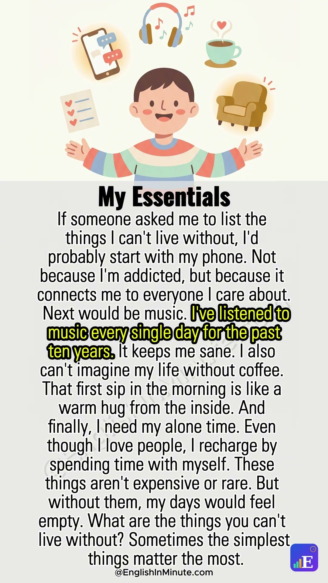 📋 Things I Can't Live Without | 1-Minute English Reading (Pre-Intermediate)