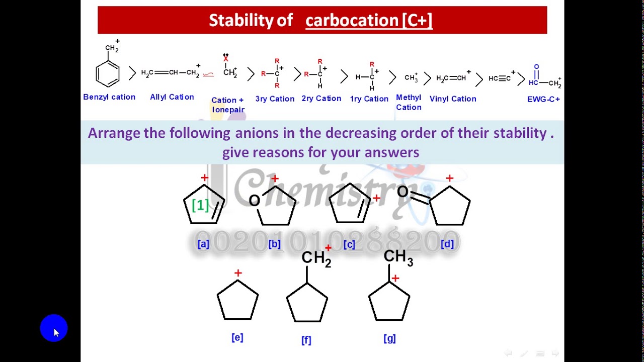 Ranking carbocation stability