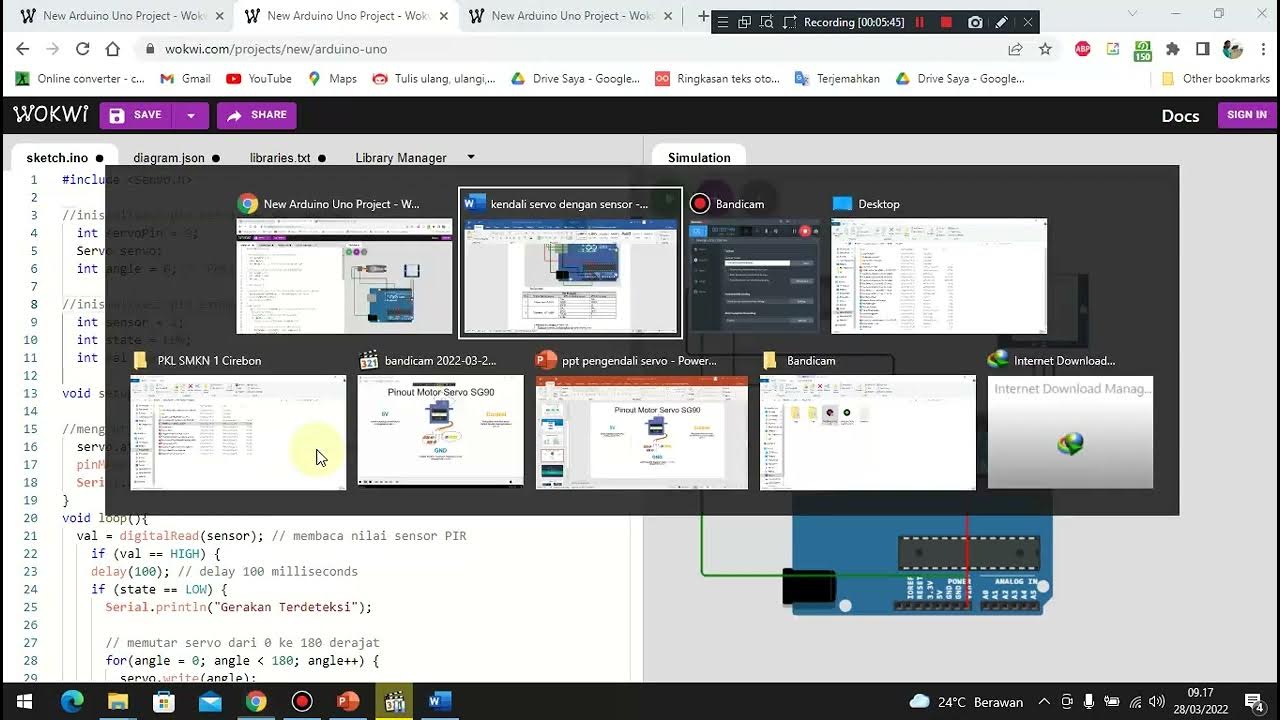 Contoh program motor servo dengan arduino dan penjelasanya dengan wokwi ...