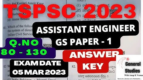 TSPSC AE 2023 | ANSWER KEY | GS PAPER - 1 | PART - 2 | EXAM DATE: 05 MARCH 2023