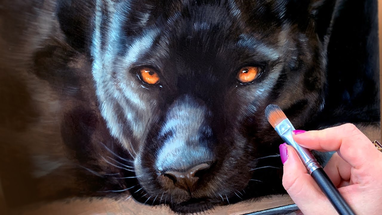 Painting A BLACK PANTHER With Golden Eyes - YouTube