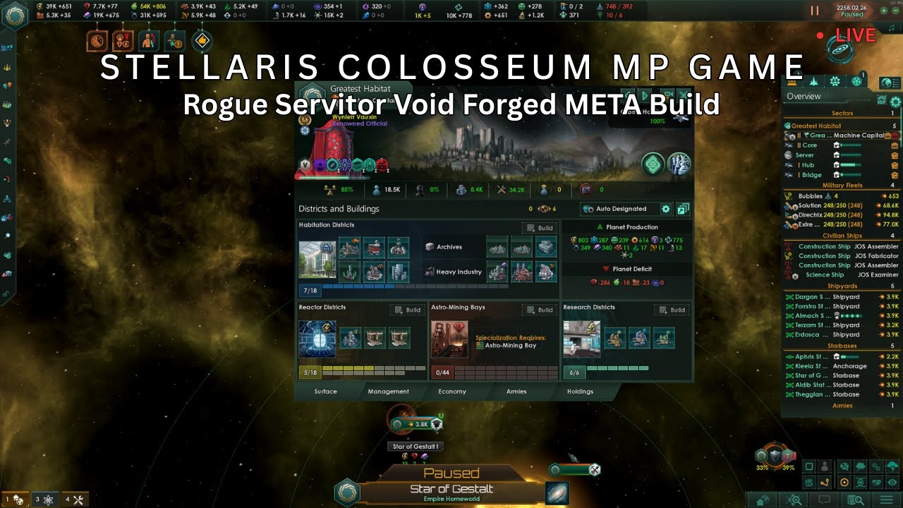 Dominating with Rogue Servitor Void Forged - LIVE Stellaris Colosseum