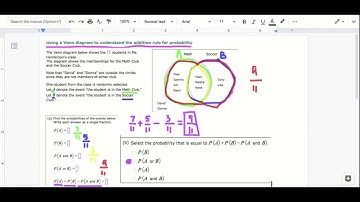 ALEKS - Using a Venn Diagram to understand the addition rule for probability