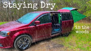 Solo Car Camping during a RAIN Storm! (First time using the Tarp) Van Life