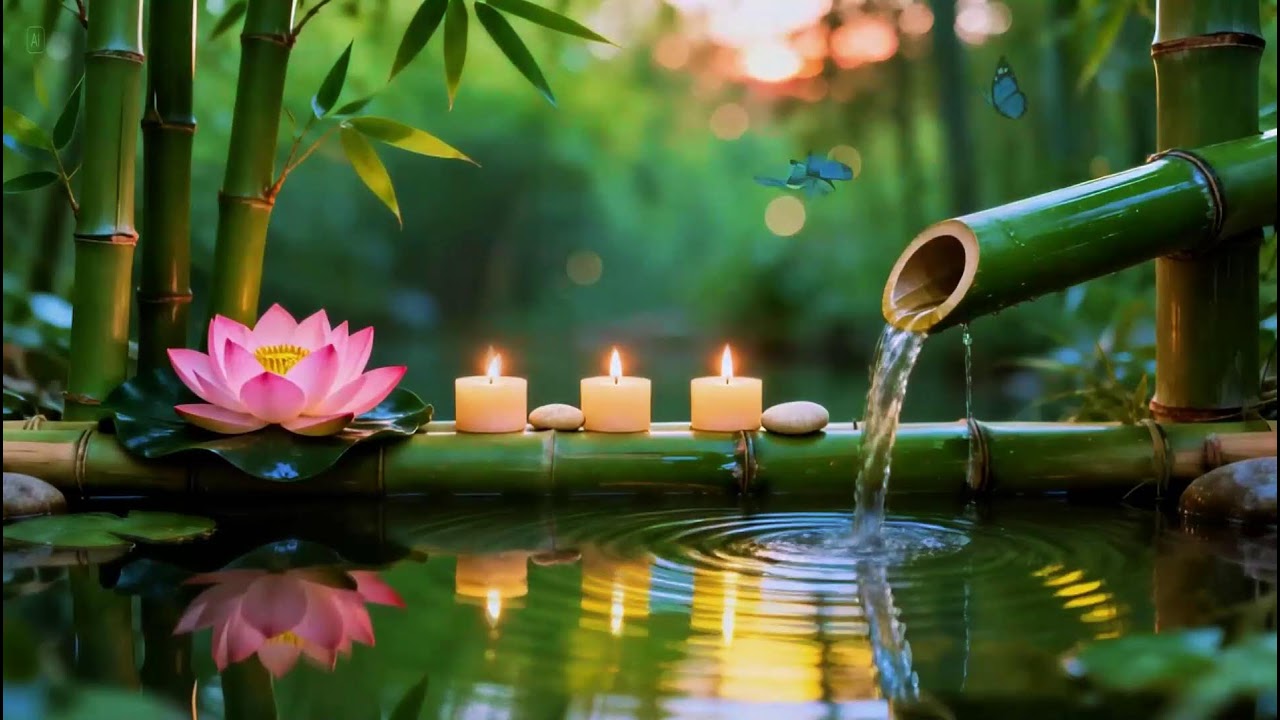 Relaxing Sleep Music 🌿Bamboo Water Fountain & Nature Sounds, Soothing Spa Piano Music, Stress Relief