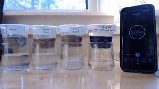 permeability experiment: gravel, coarse sand, fine sand, mixed sediment