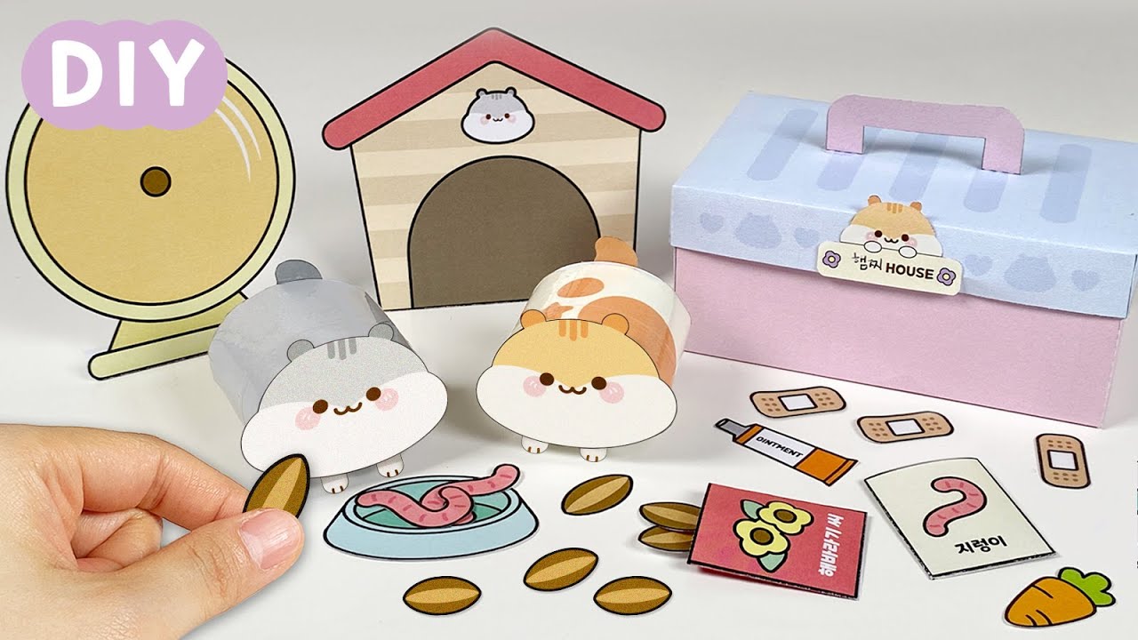 햄찌 키우기🐹 DIY(무료도안) l mini Hamster l Paper DIY - YouTube