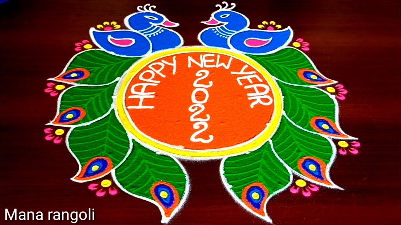 New Year Special Peacock Rangoli Designs 7dots/New year kolam ...