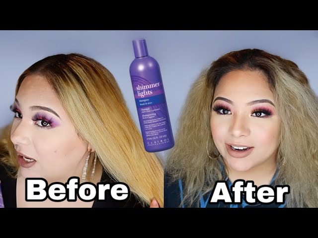 $10 SHAMPOO | BEFORE & AFTER | how to tone orange / yellow hair | Shimmer Lights - YouTube