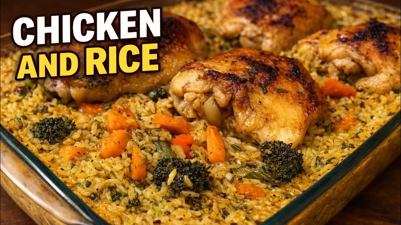 Baked Chicken and Rice and Vegetables Recipe - YouTube