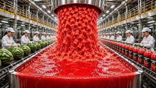Inside the modern watermelon juice factory high tech harvesting processing (full process)