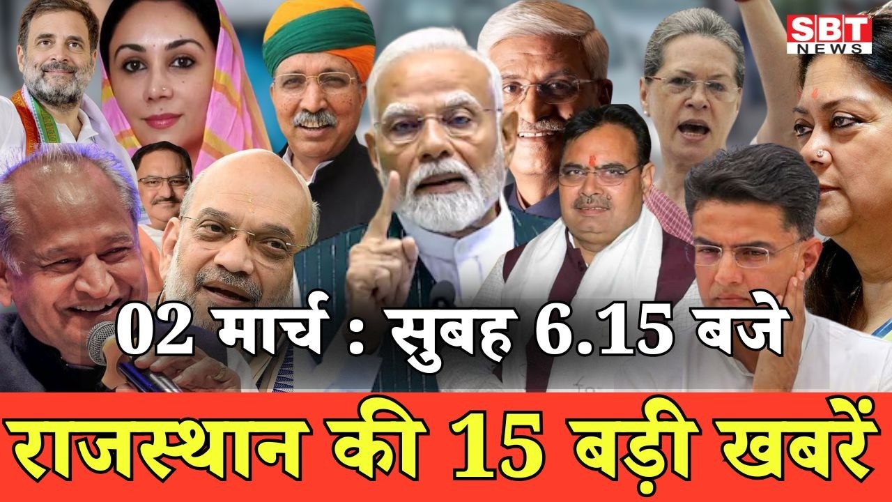 2 मार्च : राजस्थान सुबह 6.15 बजे की 15 बड़ी खबरें | SBT News | Rajasthan News