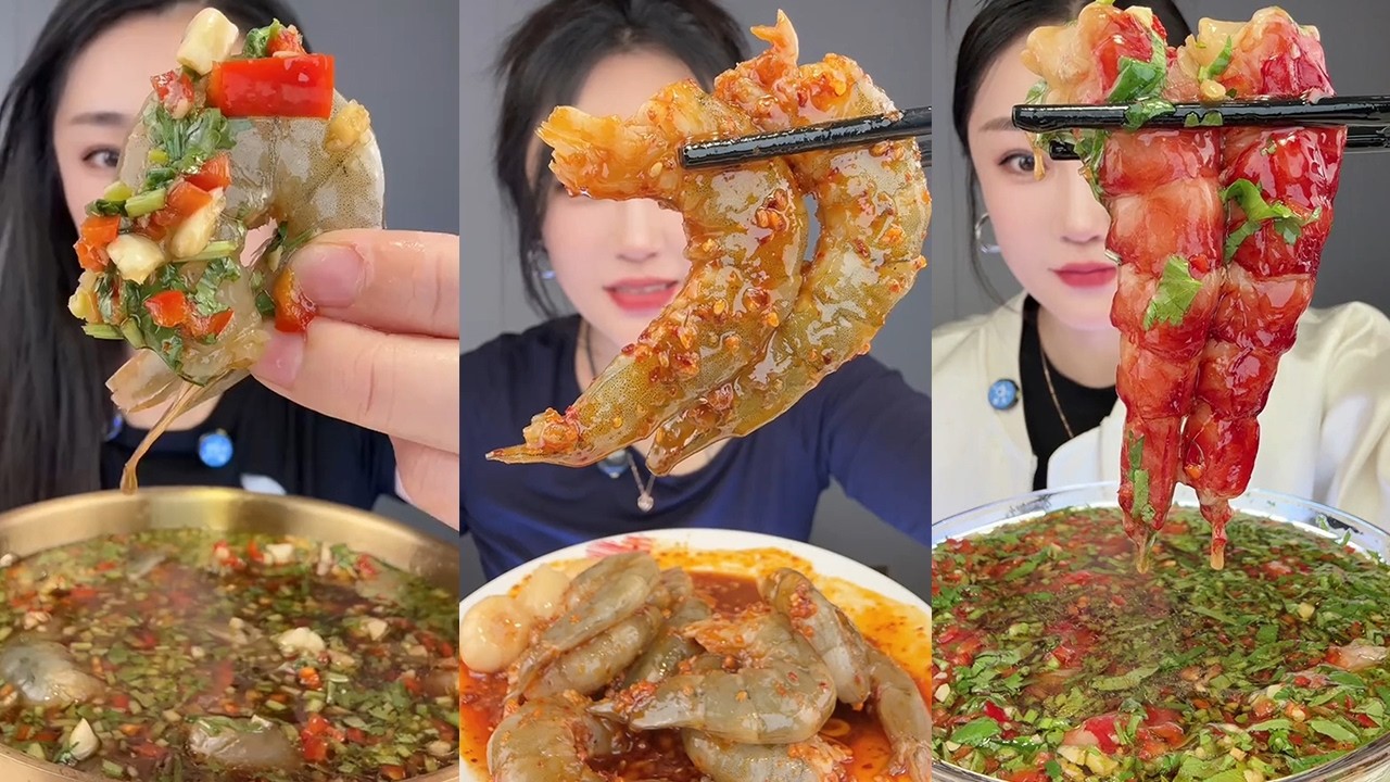 【Yummy】Marinated shrimp + spicy sauce shrimp + red devil shrimp tail🦐🌶🧄🍋#mukbang#asmr#Seafood