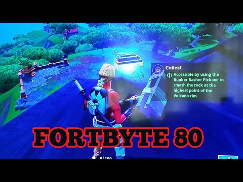 Accessible by using the bunker basher pickaxe Fortnite Fortbyte 80 Accessible Using Bunker Basher To Smash The Rock At The Highest Point Volcano Youtube