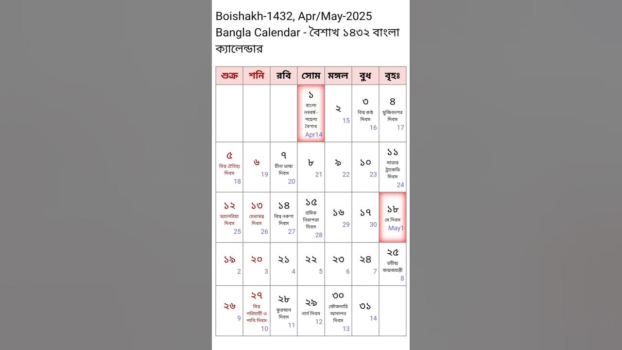বাংলা ক্যালেন্ডার ১৪৩২ এর সম্পূর্ণ। Bengali Calendar 1432 ।  2025