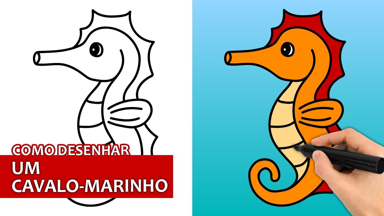 Como Desenhar Um Cavalo-Marinho  Tutorial De Desenho Fácil Passo