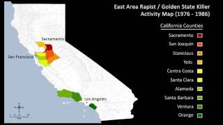 Map of east area rapist locations in california. more at:
https://www.fbi.gov/news/stories/2016/june/help-us-catch-the-east-area-rapist