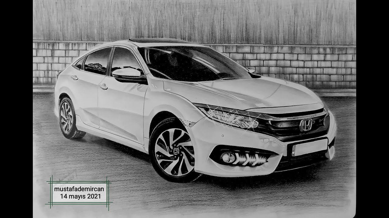 How to draw Honda Civic Type R 2020 Honda Civic karakalem çizim #honda ...