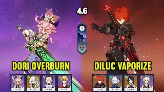 (F2P) C6 DORI Overburn & C0 DILUC Dragonstrike Vaporize | 4.6 Spiral Abyss Floor 12 | Genshin Impact