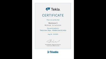 Mithran Structures Participation certificate for Tekla User Day 2021/Approved Tekal Training Centre