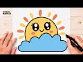 How to Draw a Cute Kawaii Sun Behind Cloud ☀️☁️???? | Easy Cute Digital Illustration