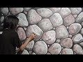 TUTORIAL SEDERHANA || CAT MOTIF BATU 3D || NATURAL STONE WALL PAINTING