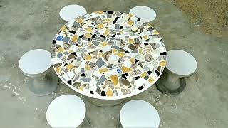 The easiest way to make round tables and chairs made of cement and ceramic tiles # 29
