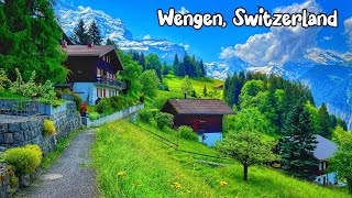 Wengen, Switzerland walking tour 4K  The most beautiful Swiss villages  Fairytale village
