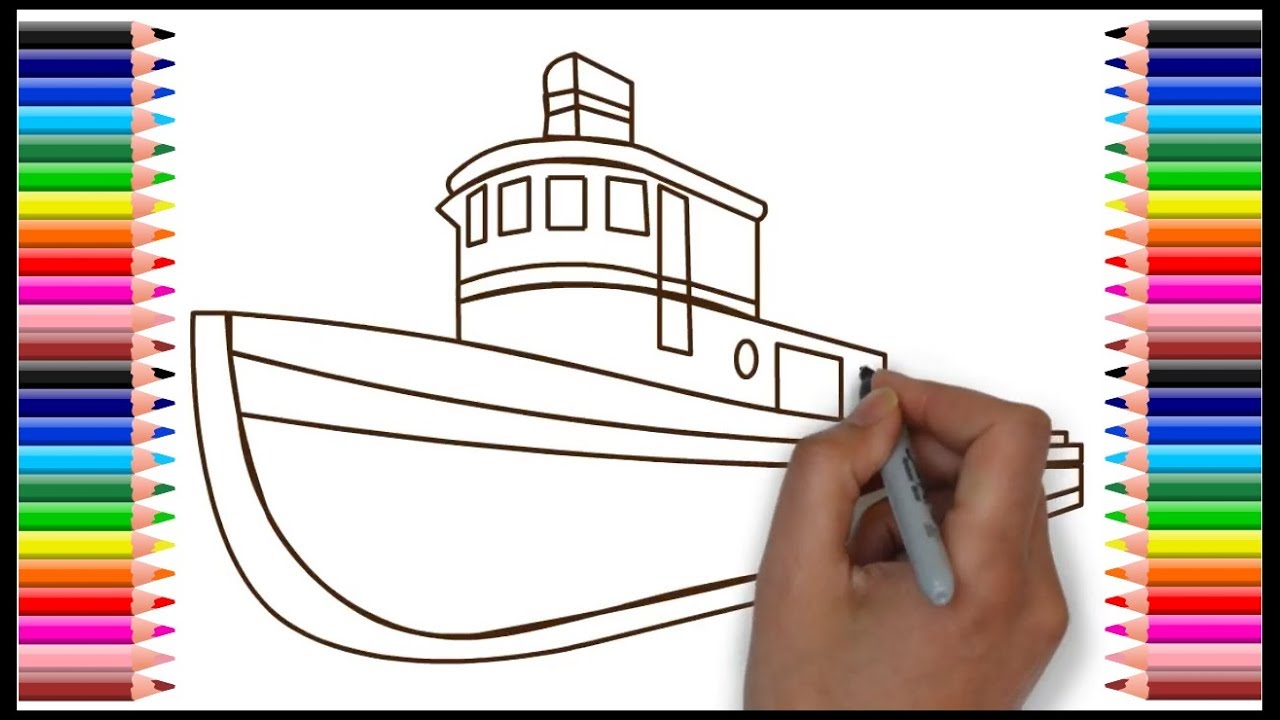 How to draw houseboat for kids (Very Easy) How to draw