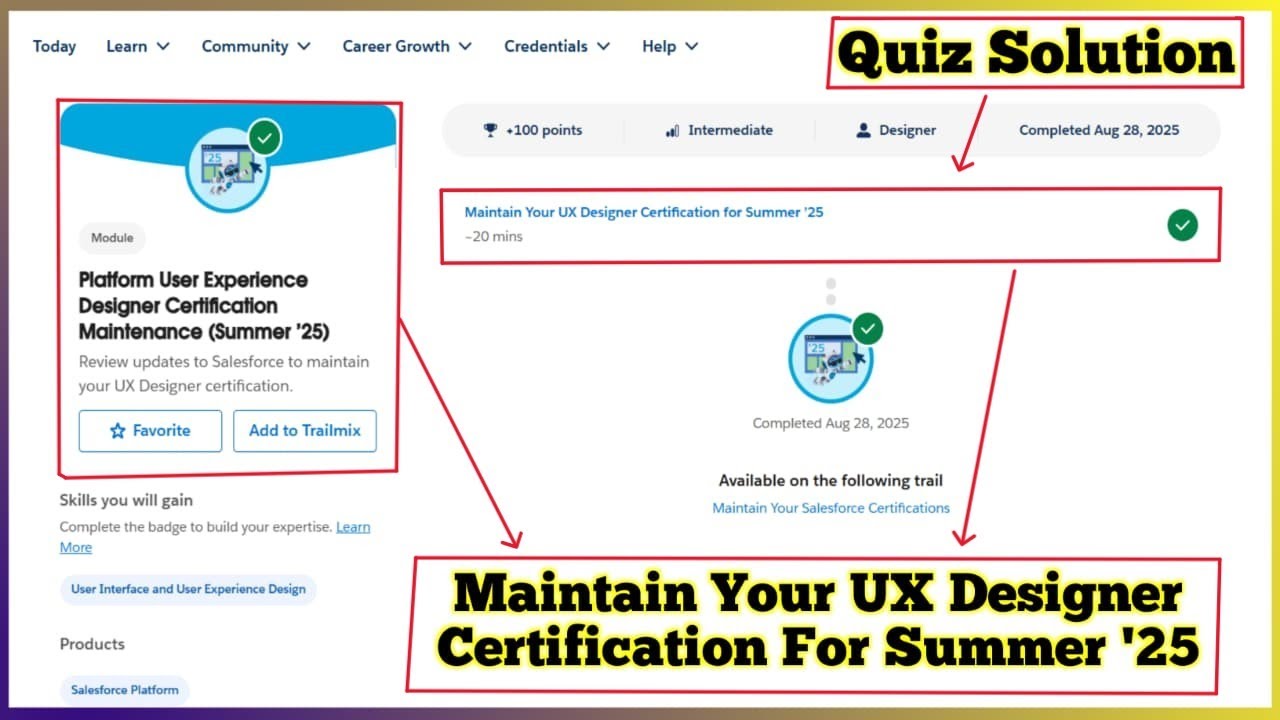 Platform User Experience Designer Certification Maintenance Summer ’25 | Salesforce | Quiz Solution