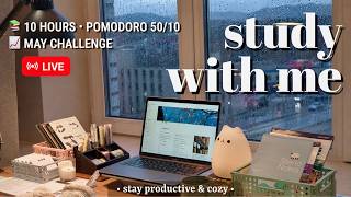 Challenge | 10 Hours • Study With Me • Pomodoro 50/10 📚 Relaxing Fireplace Sound