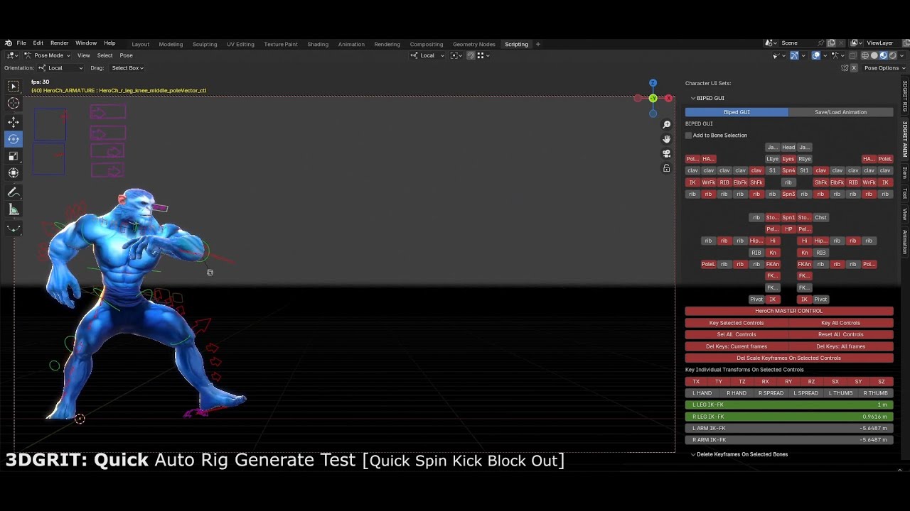 3DGrit - Auto Rig animation Test - Spin Kick - YouTube