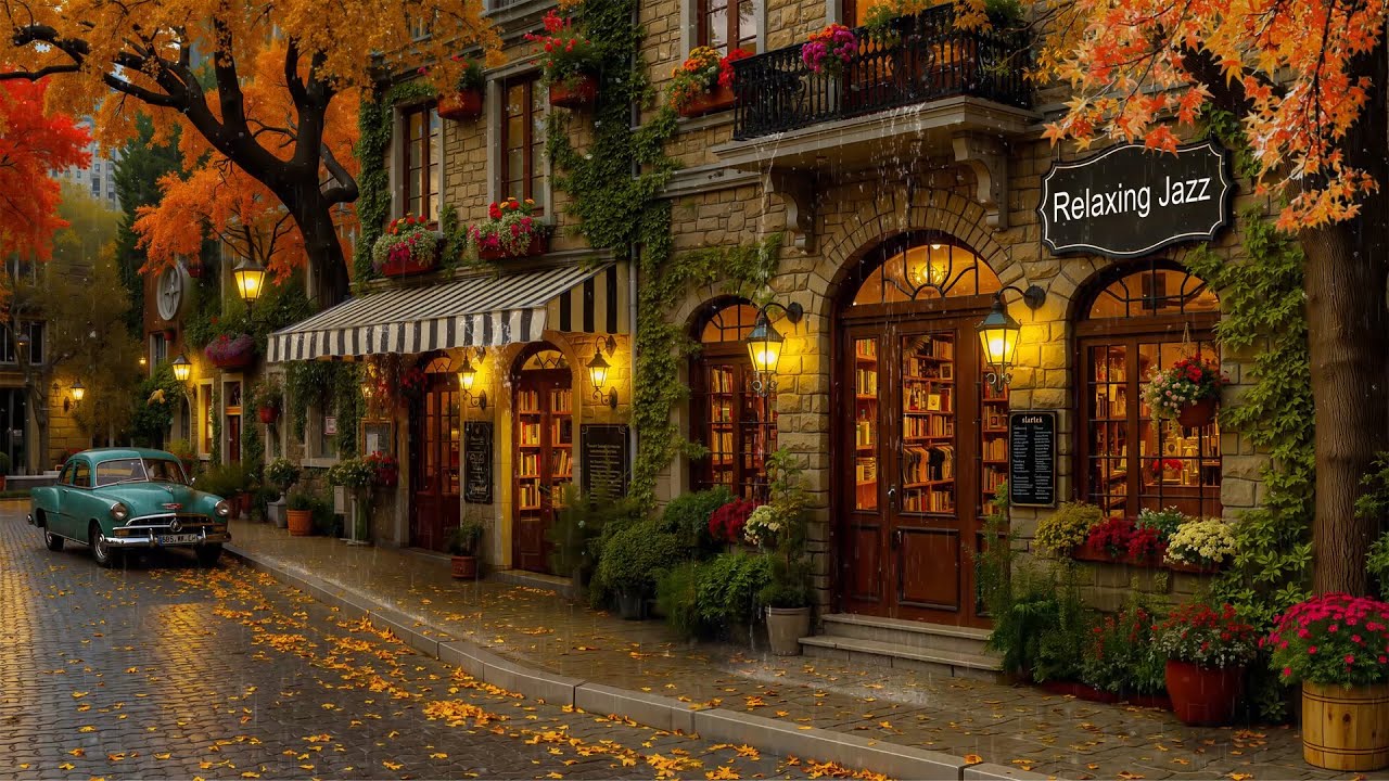 Cozy Night Jazz After Rain 🌧️ Quiet Old Town Café Ambience with Soft Piano for Study & Relax