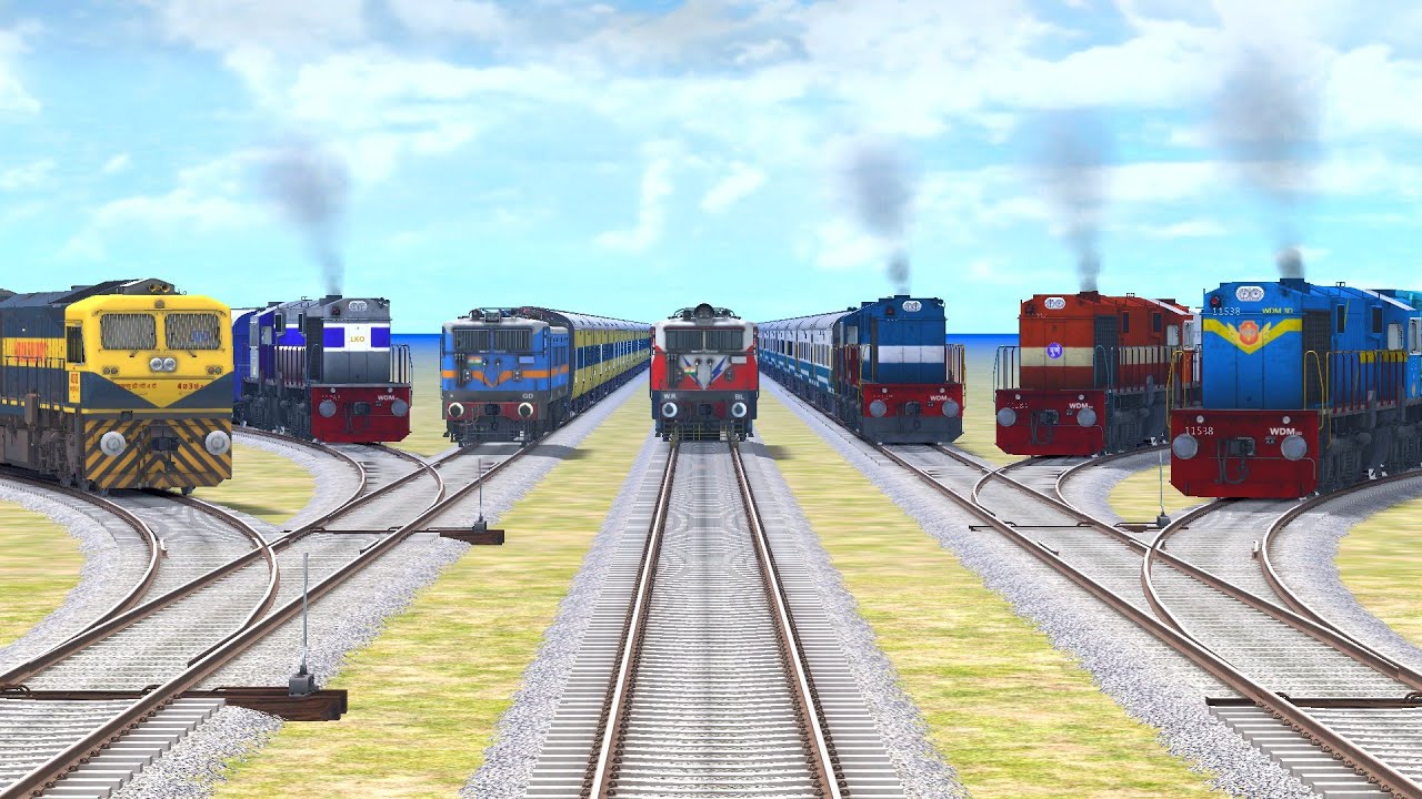 7-trains-running-on-curved-railroad-track-indian-train-simulator-2023