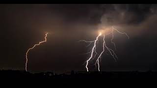 constant distant trains with thunderstorm in the background (for sleep)