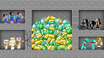 FAMILY TREASURE MINE CHALLENGE! Minecraft NOOB vs PRO vs HACKER vs GOD! 100% TROLLING SECRET CAVE