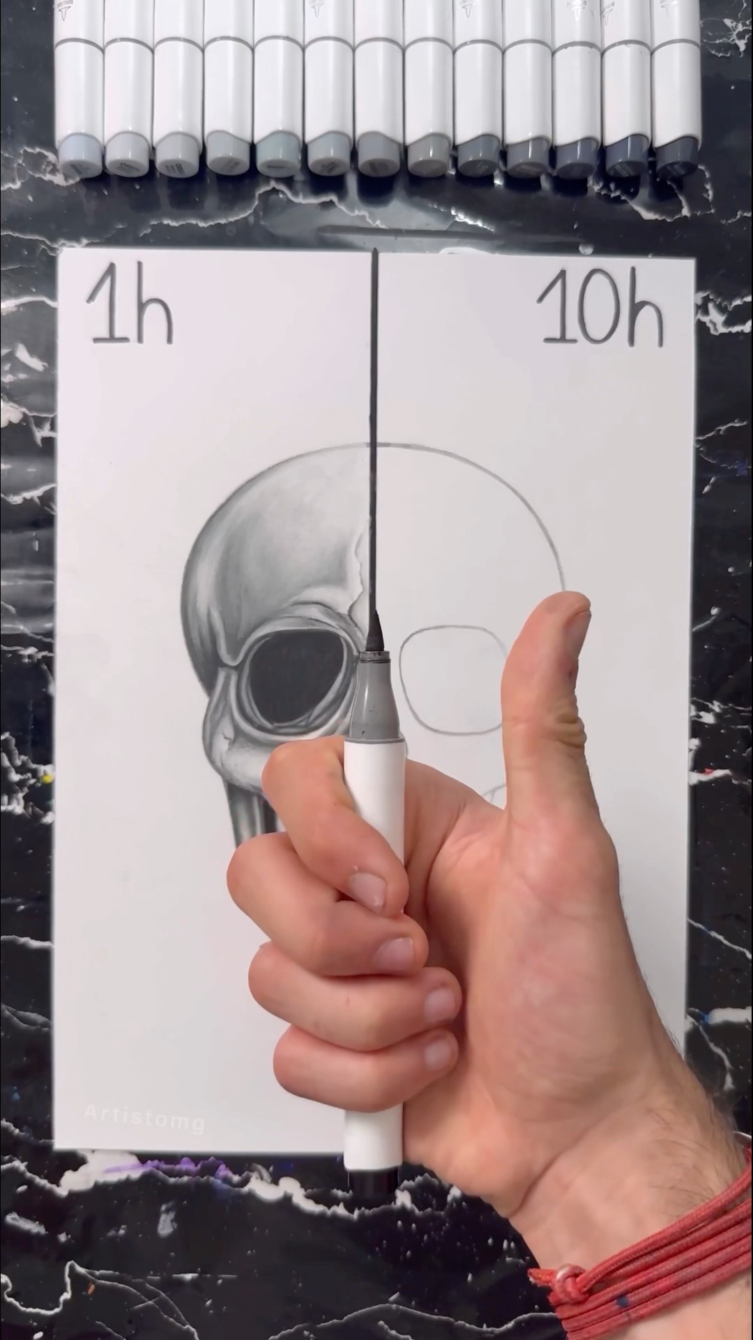 Drawing a Skull in 10 Hours with Realism! ?✨⏰ What’s your Fav Side?! ? #artistomg