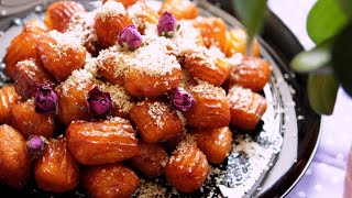 PERSIAN MINI DOUGHNUTS?CRISPY Fried mini CHURROS?BAMIEH, Homemade churros with saffron& Rose water.