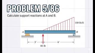 Engineering Mechanics Statics 5/86 | Support Reactions at A and B | Beam Problem Solution