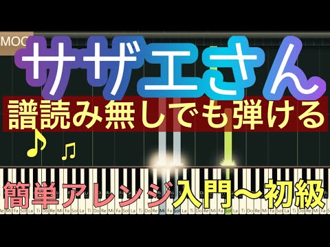 【サザエさん】オープニング曲/譜読み無しversion/簡単 ゆっくりあり/初心者のためのピアノ
