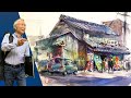 [Eng sub] Sketching Old Japanese Stores with Watercolors / calming art