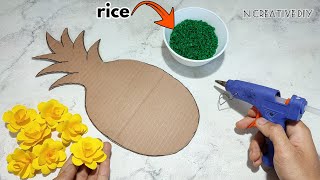 Cardboard craft ideas | Wall decoration making with rice | Paper flower wall hanging | Room decor