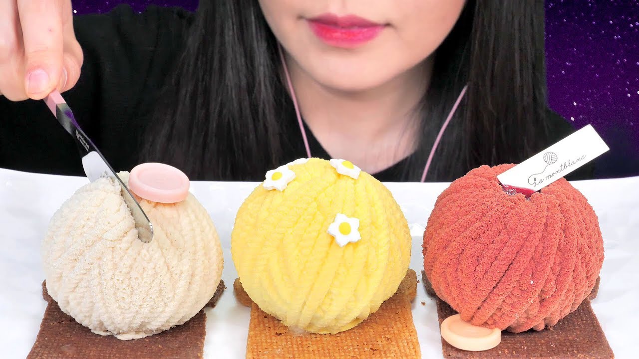 ASMR YARN SKEIN MOUSSE CAKE 털실케이크 리얼사운드 먹방 咀嚼音毛糸ムースケーキを食べる SOFT EATING SOUNDS NO TALKING MUKBANG
