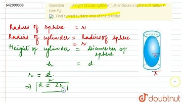A right circular cylinder just encloses a sphere of radius r (see Fig.). Find curved surface are...