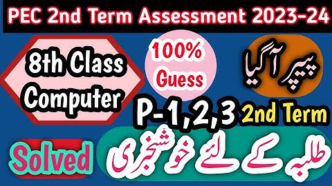 Class 8 Computer Paper School Based Assessment 2024 | SBA second Term papers 8th Class |PEC Grade