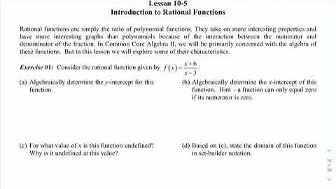 Alg 2 Unit 10 Lesson 5 Introduction to Rational Functions