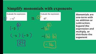 Simplify monomials with exponents
